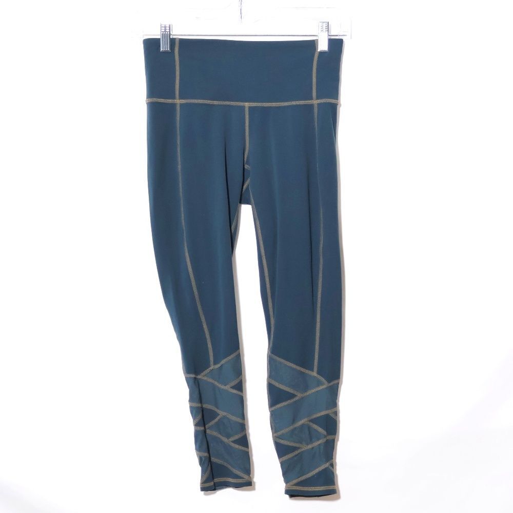 Athleta Mantra Mesh Blue Yoga Leggings Capri SIZE XS
